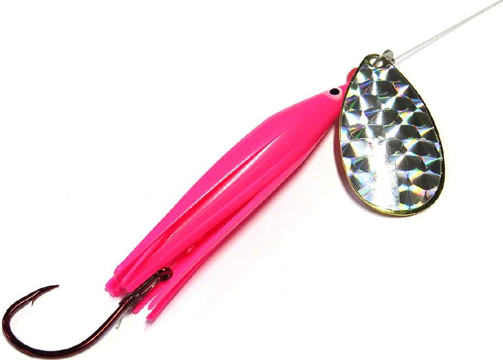 WICKED LURE SPINNER PINK/SILVER #5 BLADE-6ft LEADER W/1/0 RED GAMA HOOK
